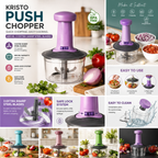 Kristo Push Chopper 650ML – Premium Manual Vegetable & Fruit Chopper | 3 Extra Sharp Stainless Steel Blades | BPA Free | Food Grade | Easy Push Operation | Multipurpose Kitchen Chopper