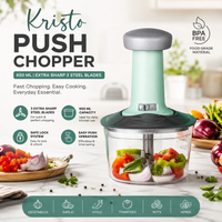 Kristo Push Chopper 650ML – Premium Manual Vegetable & Fruit Chopper | 3 Extra Sharp Stainless Steel Blades | BPA Free | Food Grade | Easy Push Operation | Multipurpose Kitchen Chopper